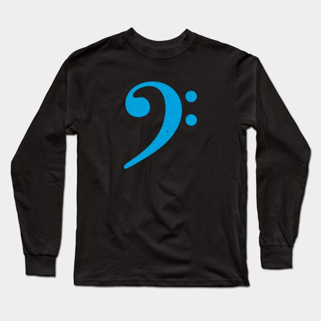 Bass Player Gift - Distressed Cyan Bass Clef Long Sleeve T-Shirt by Elsie Bee Designs